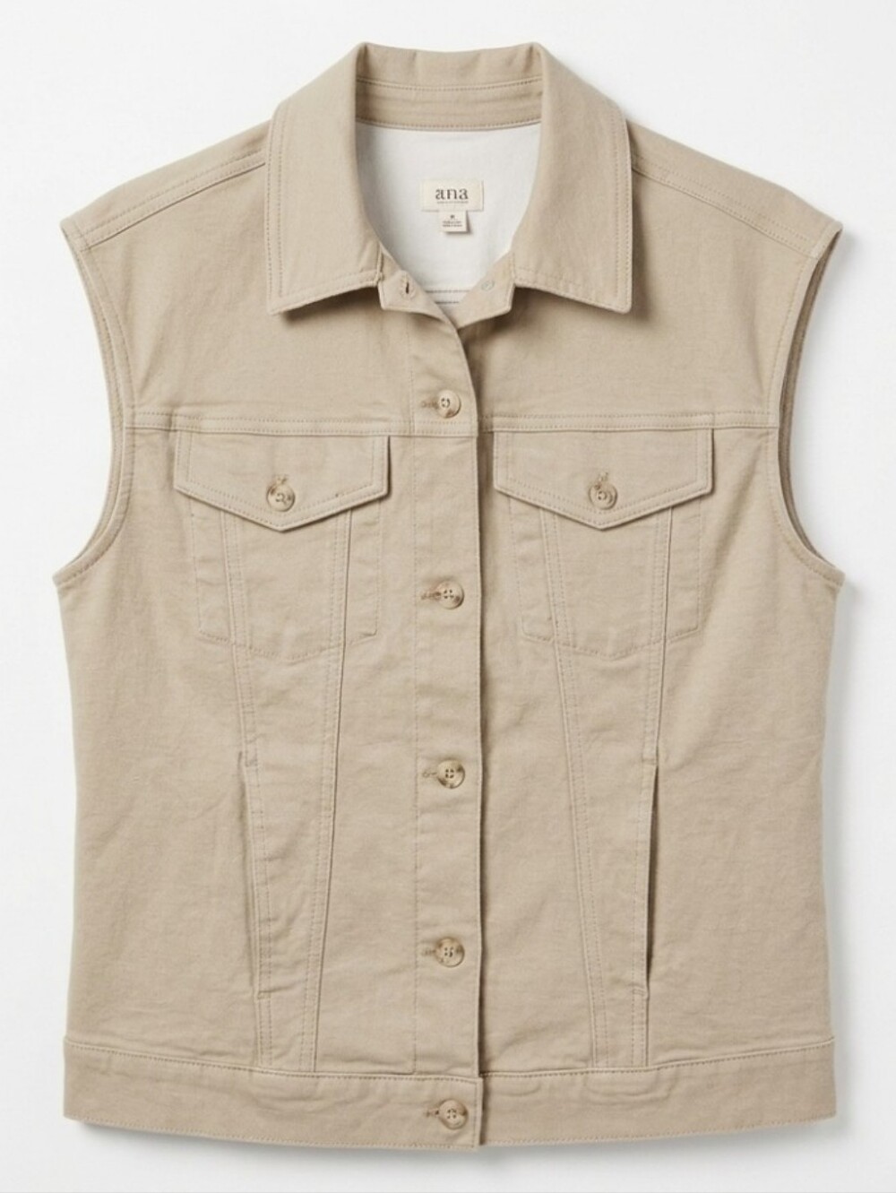Women’s a.n.a Beige Jean Vest Tan Sleeveless Trucker Jacket Medium